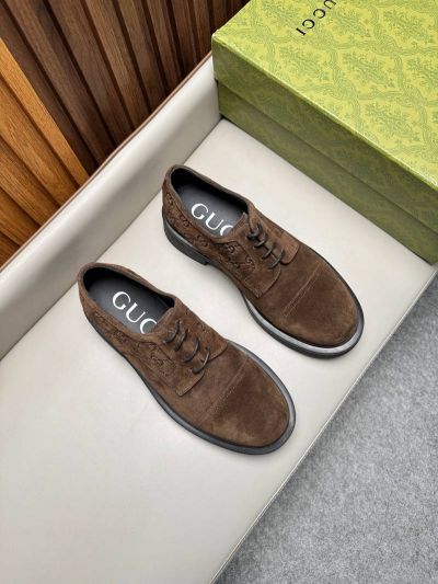 Gucci Dark Brown calfskin Leather Shoes-Gucci Man Business Leather Shoes